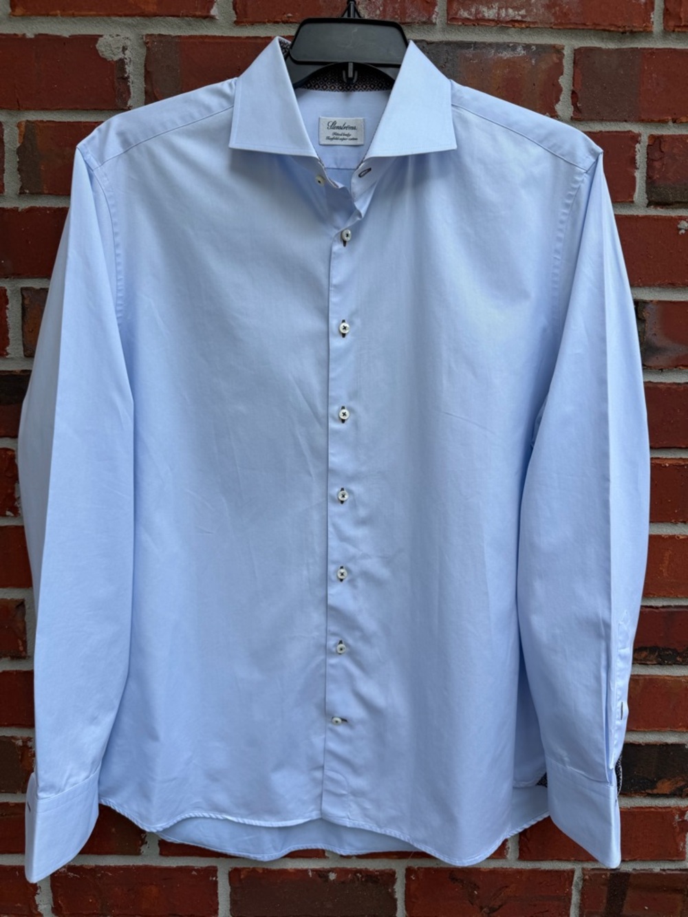 Stenstroms Fitted Body Twofold Super Cotton Light Blue Sz 17.5/44 Dress Shirt F6